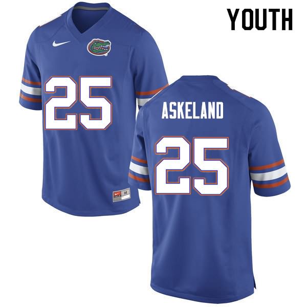 Youth NCAA Florida Gators Erik Askeland #25 Stitched Authentic Nike Blue College Football Jersey IXI7565UR